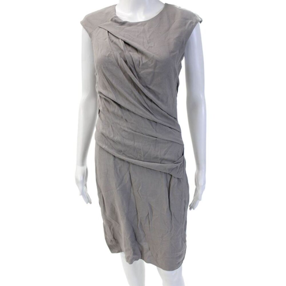 Helmut Womens Sheath Midi Dress Gray Silk Blend Designer Size 6